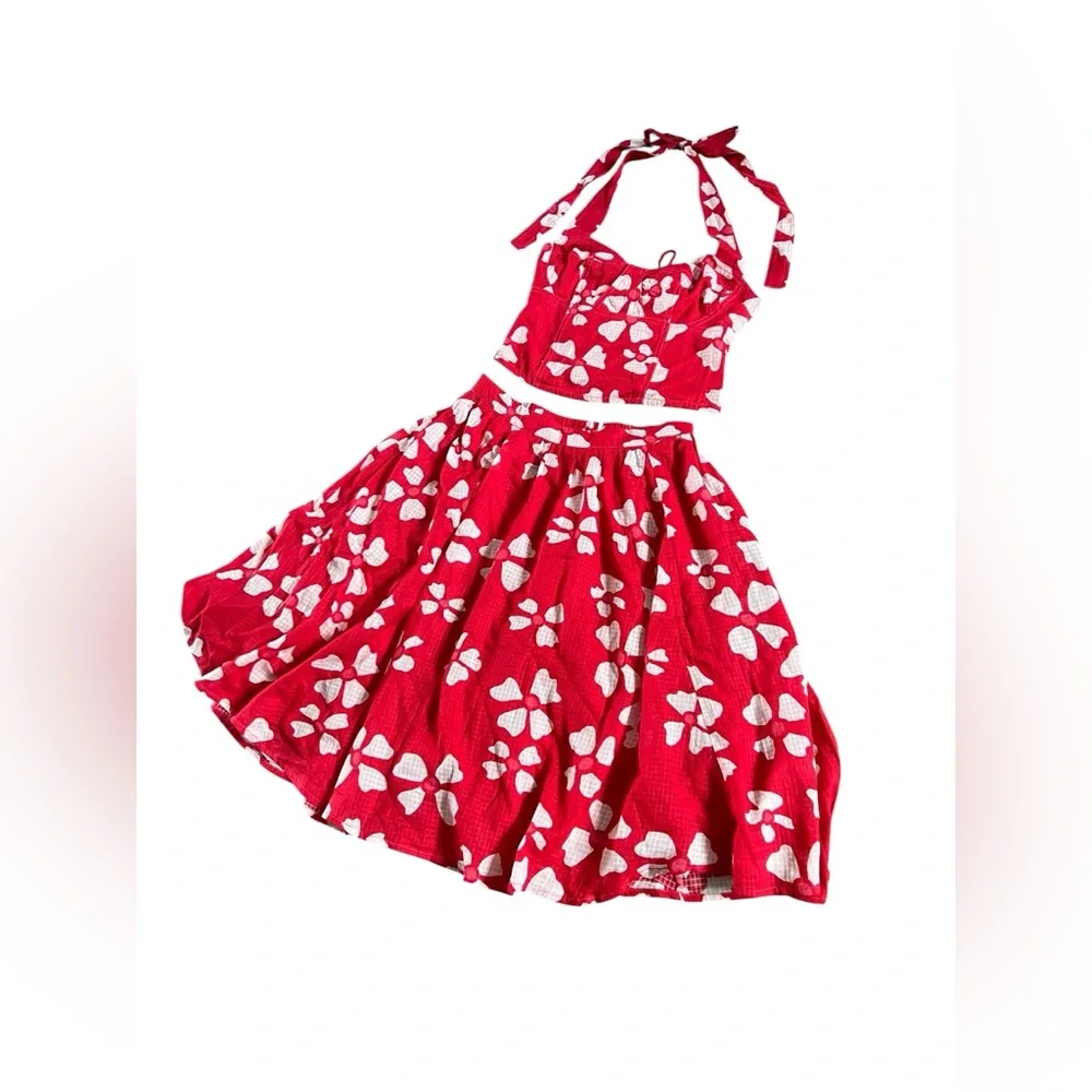 NWOT Free People Keepsake Red Poppy Combo Set Skirt/ Halter Top - Picture 7 of 15